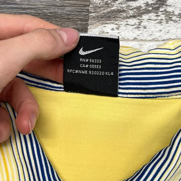Nike Golf Dri Fit UV Yellow Blue Striped Mens M Mirabel Club Golf Polo Shirt - Picture 5 of 10